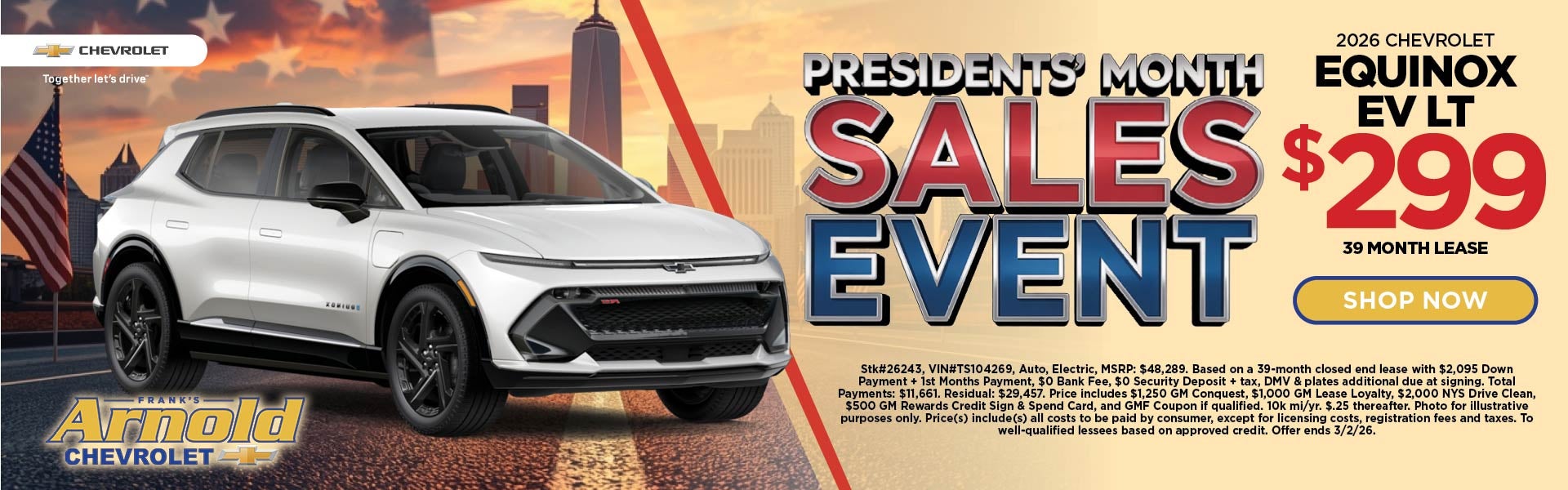 New 2026 Chevrolet Equinox EV LT $299/39 Month Lease 