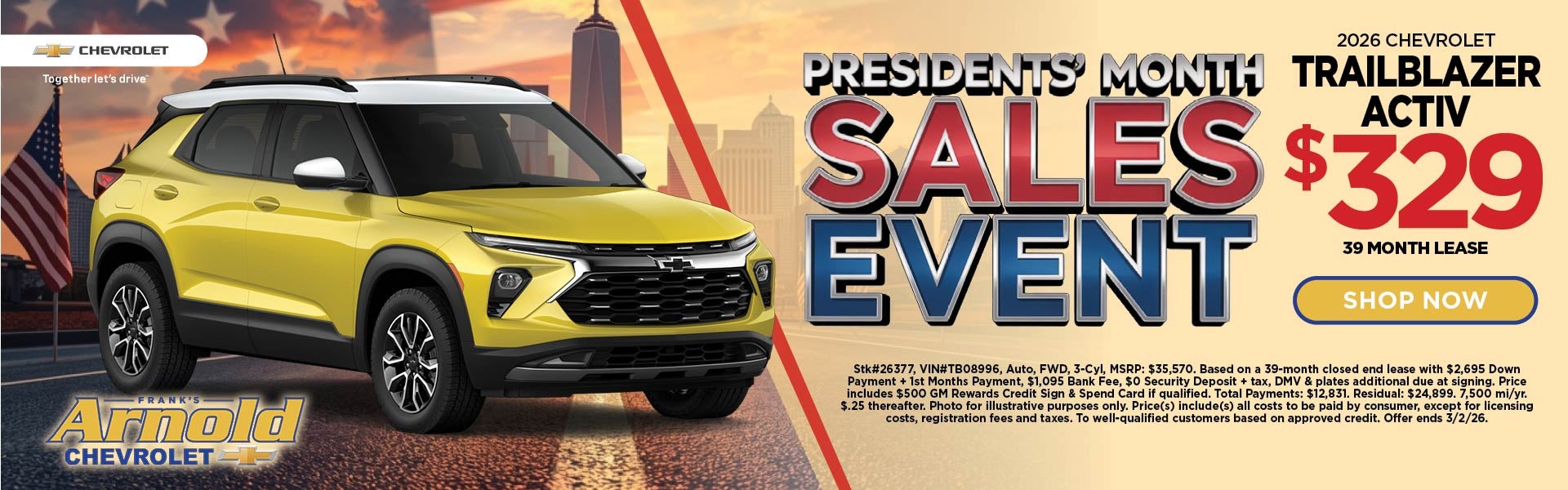 New 2026 Chevrolet Trailblazer ACTIV $329/39 Month Lease