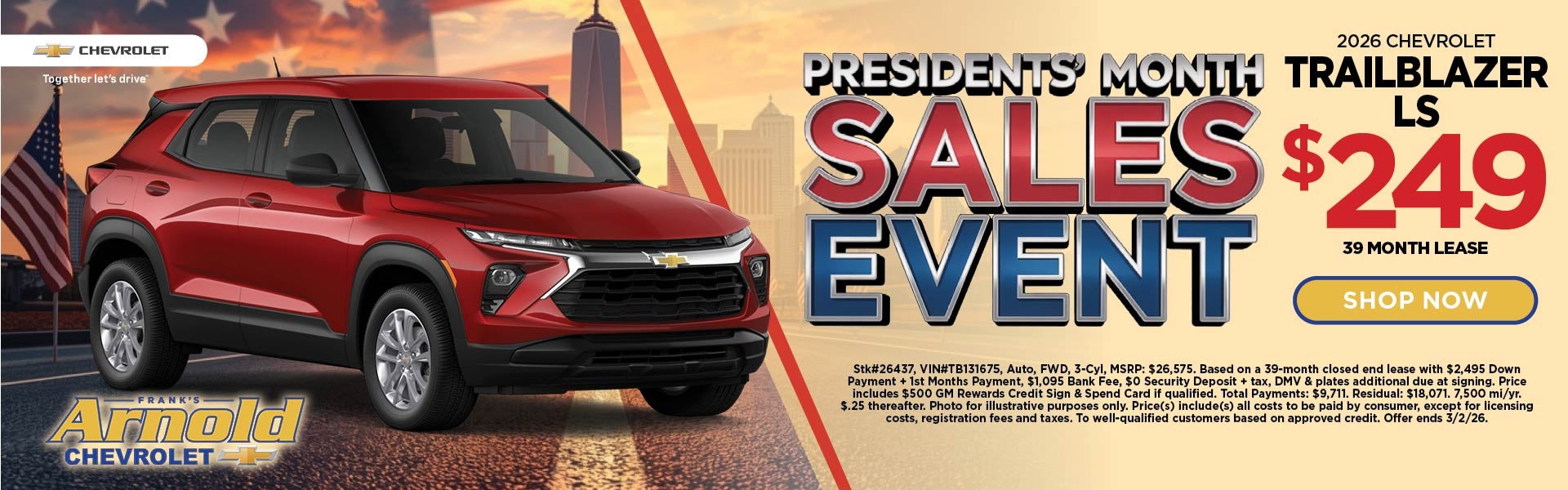 New 2026 Chevrolet Trailblazer LS $249/39 Month Lease