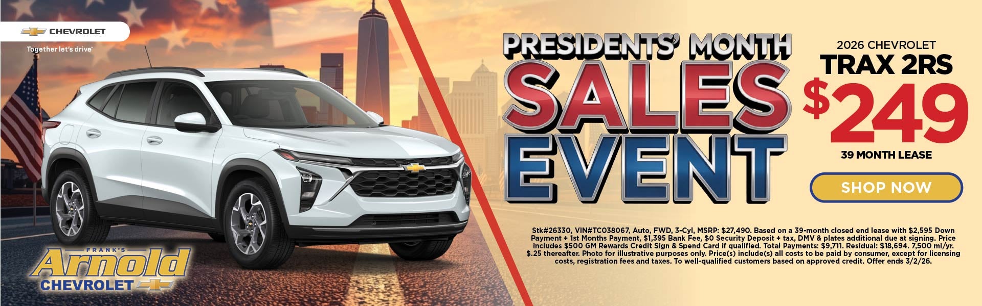 New 2026 Chevrolet Trax 2RS $249/39 Month Lease