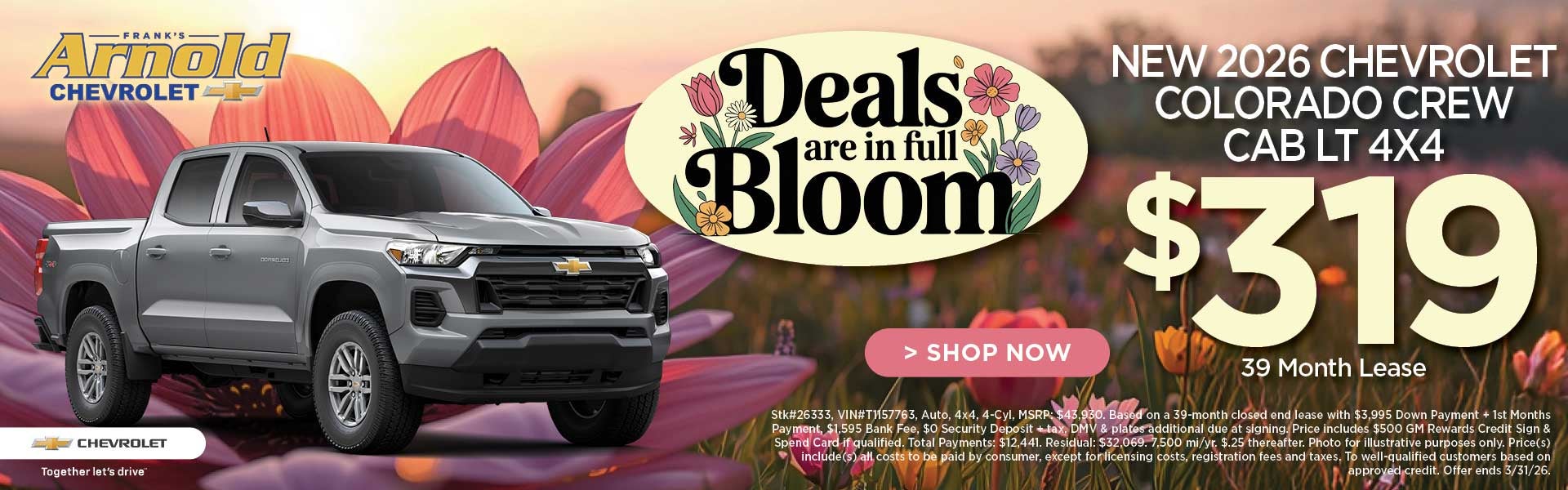 New 2026 Chevrolet Colorado Crew Cab LT 4x4 $319/39 Month