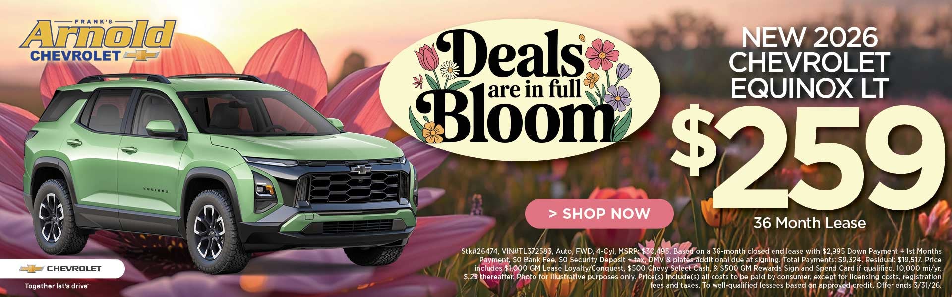 New 2026 Chevrolet Equinox LT $259/36 Month Lease 