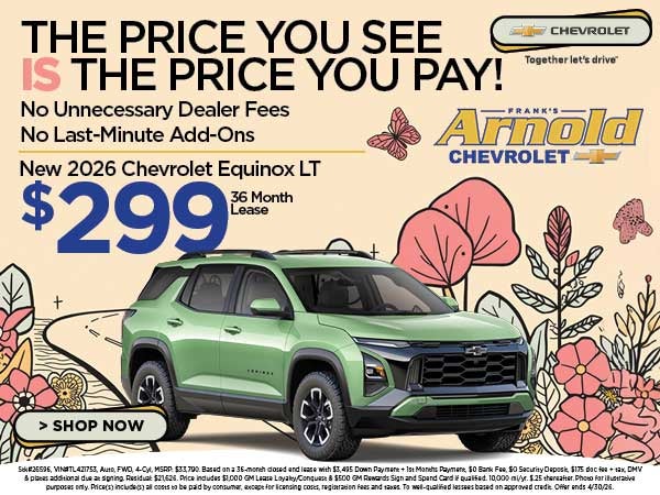New 2026 Chevrolet Equinox LT $299/36 Month Lease 