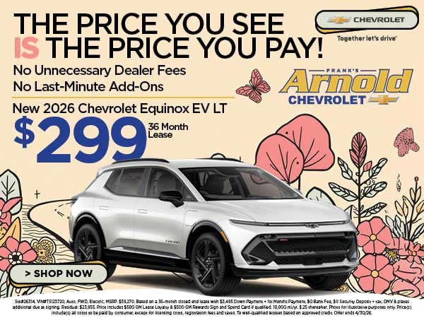 New 2026 Chevrolet Equinox EV LT $299/36 Month Lease 