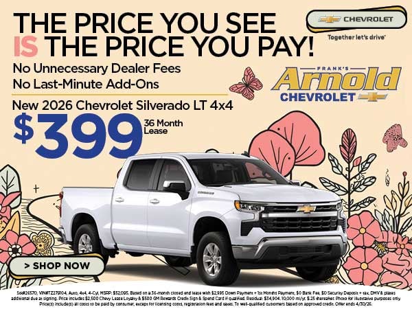 New 2026 Chevrolet Silverado LT 4x4 $399/36 Month Lease