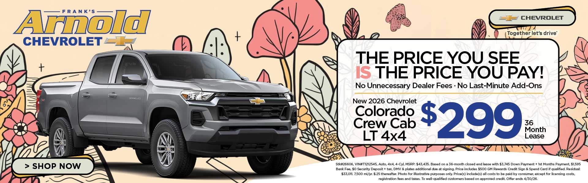 New 2026 Chevrolet Colorado Crew Cab LT 4x4 $299/36 Month