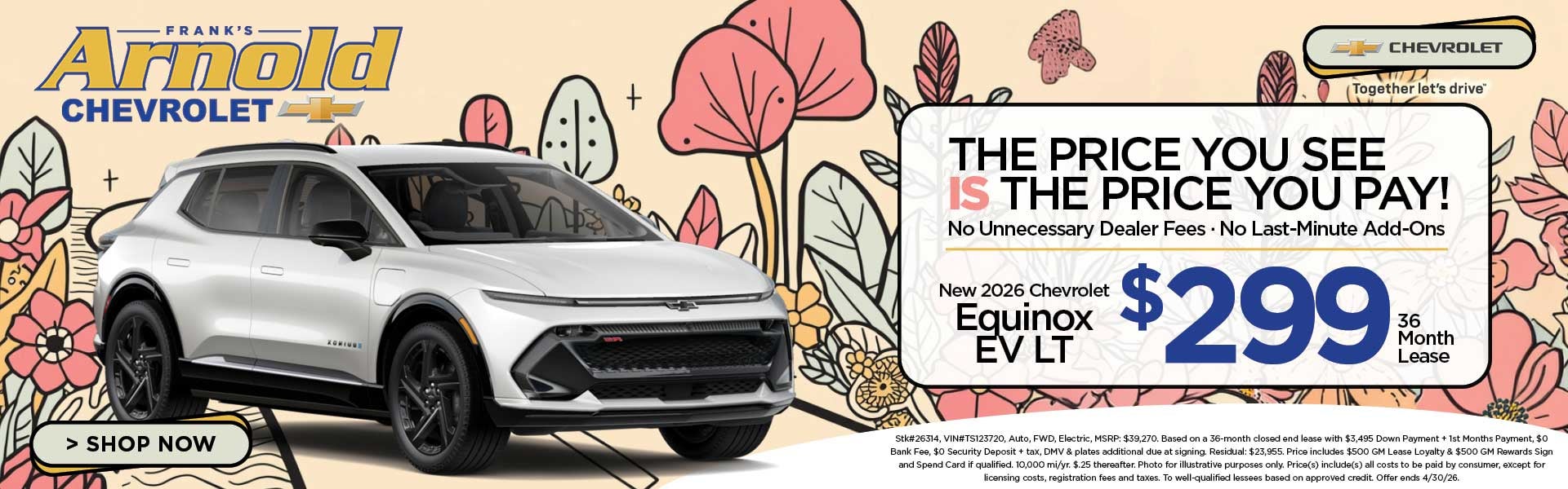 New 2026 Chevrolet Equinox EV LT $299/36 Month Lease 