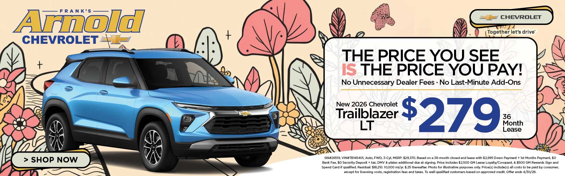 New 2026 Chevrolet Trailblazer LT $279/36 Month Lease