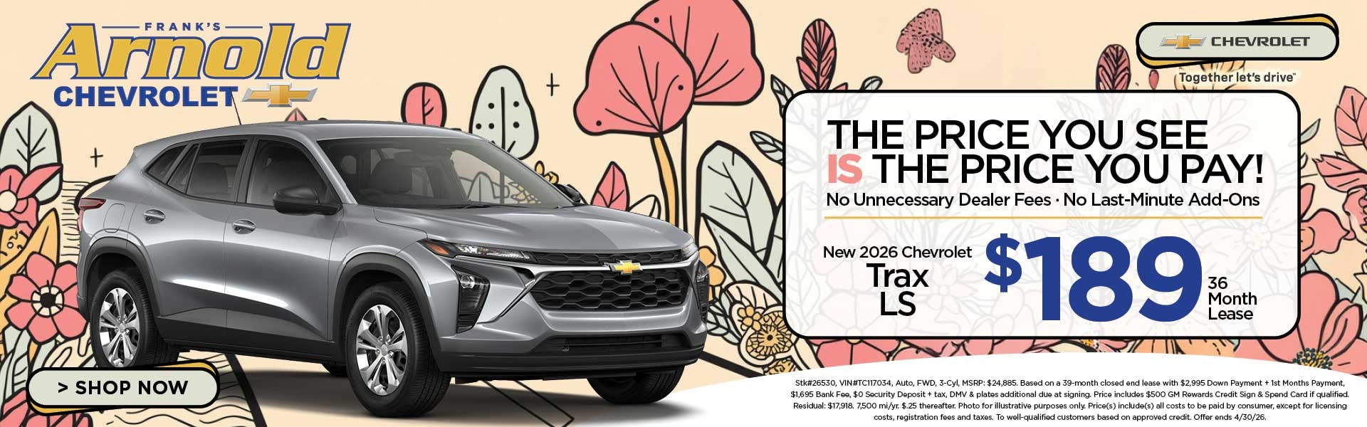 New 2026 Chevrolet Trax LS $189/36 Month Lease