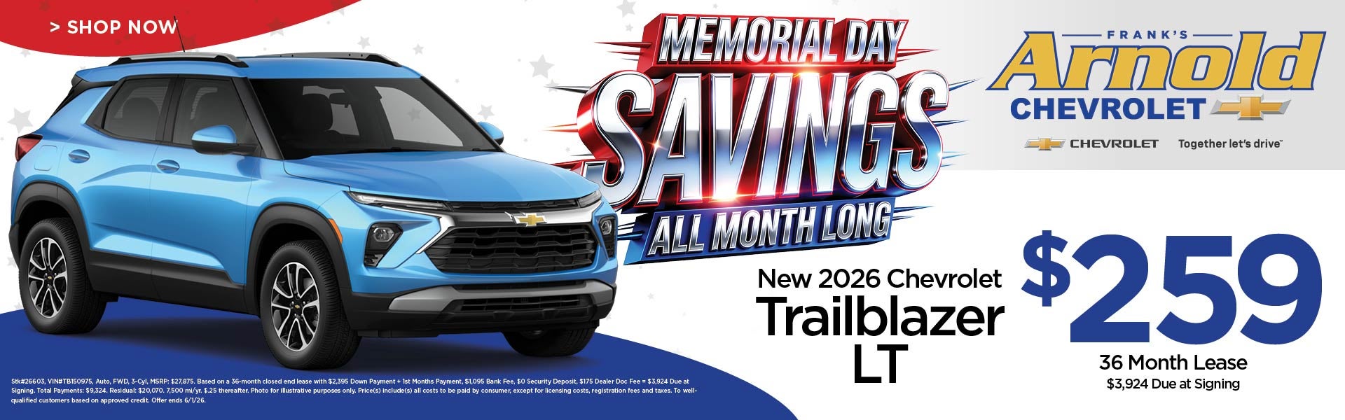New 2026 Chevrolet Trailblazer LT $259/36 Month Lease