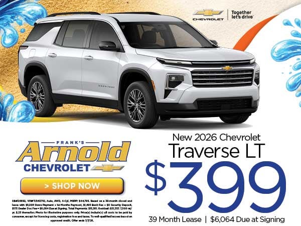 New 2026 Chevrolet Traverse LT $399/39 Month Lease 