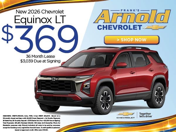 New 2026 Chevrolet Equinox LT $369/36 Month Lease