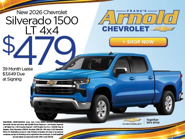 New 2026 Chevrolet Silverado 1500 LT 4x4 $479/39 Month Lease