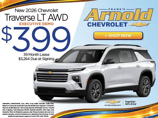 New 2026 Chevrolet Traverse LT AWD Executive Demo $399/39 Mo