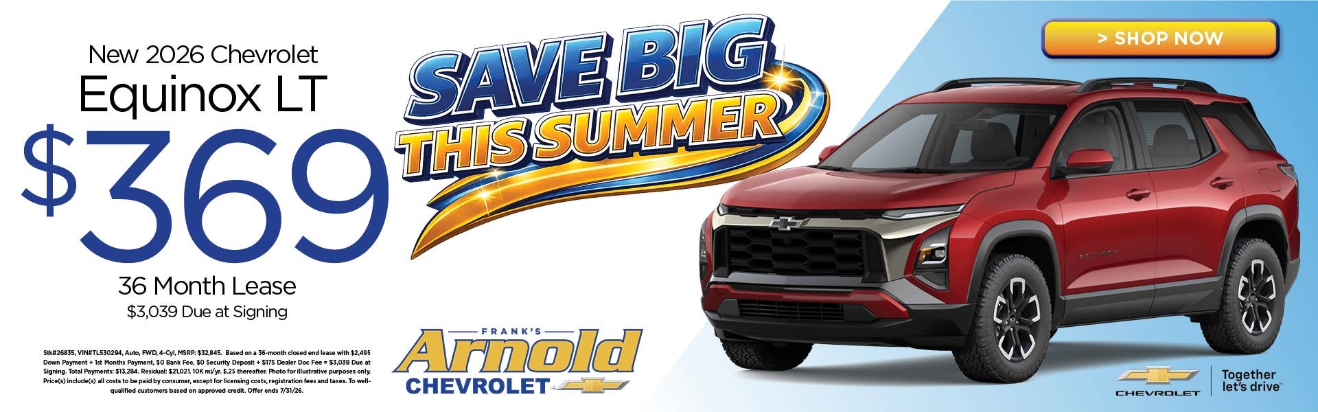 New 2026 Chevrolet Equinox LT $369/36 Month Lease
