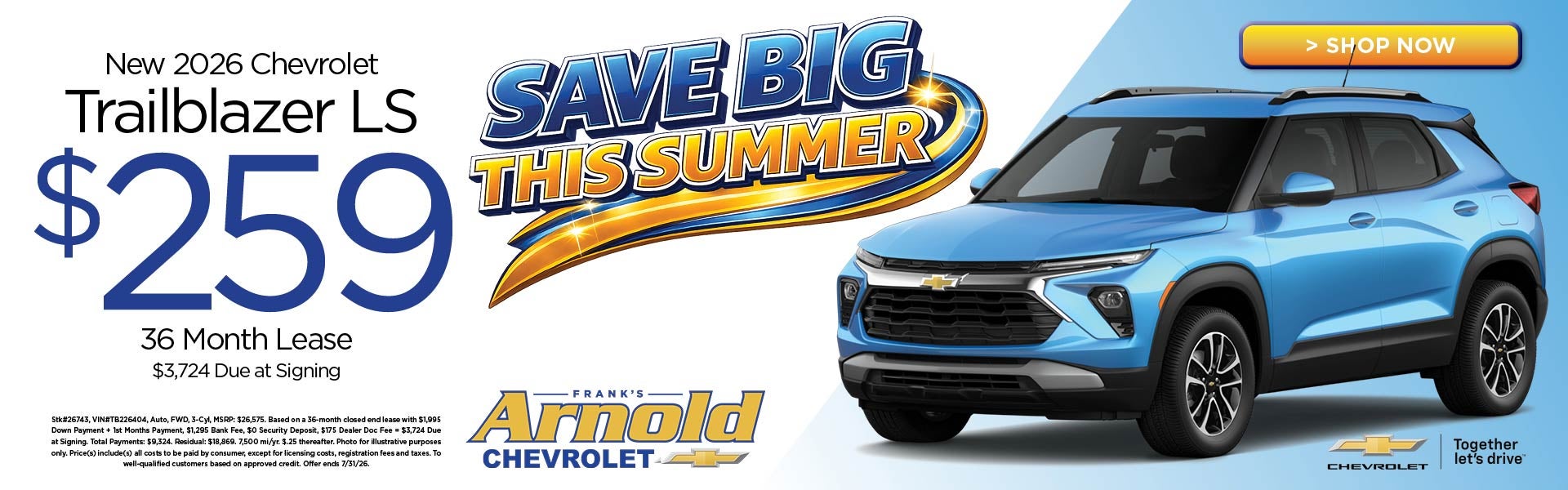 New 2026 Chevrolet Trailblazer LS $259/36 Month Lease 