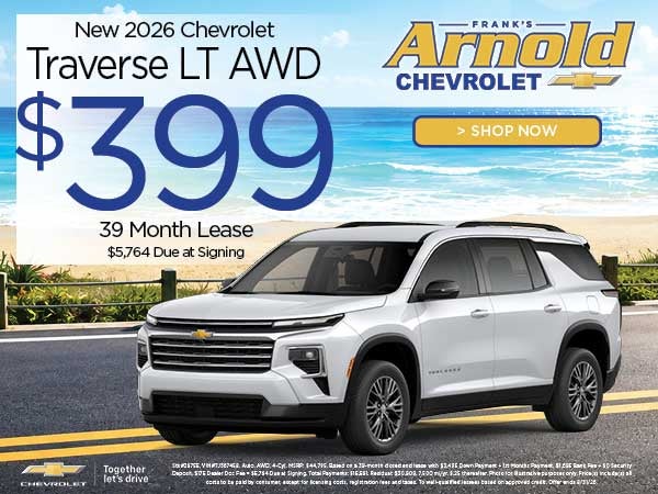 New 2026 Chevrolet Traverse LT AWD $399/39 Month Lease 