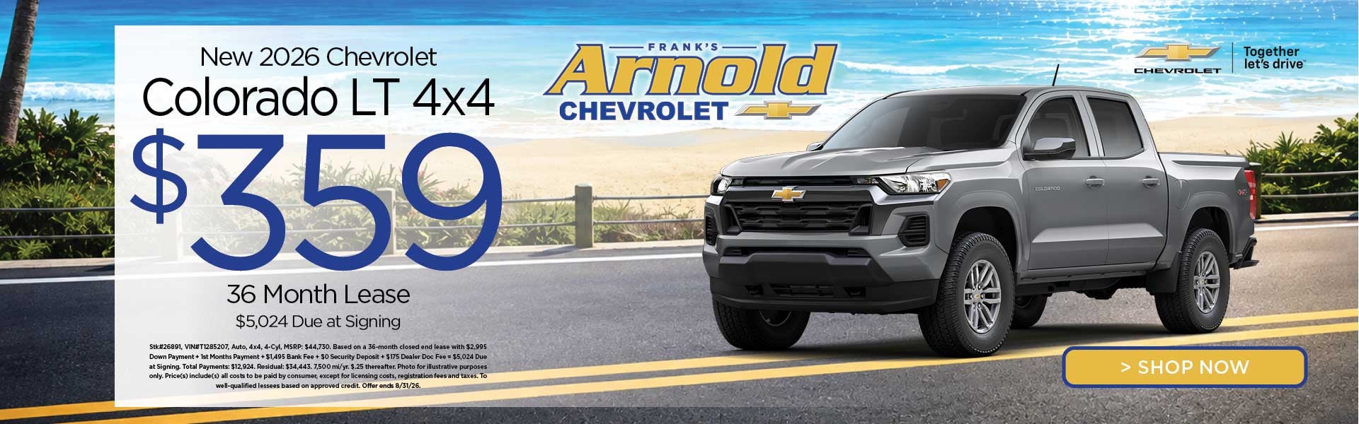 New 2026 Chevrolet Colorado LT 4x4 $359/36 Month Lease 