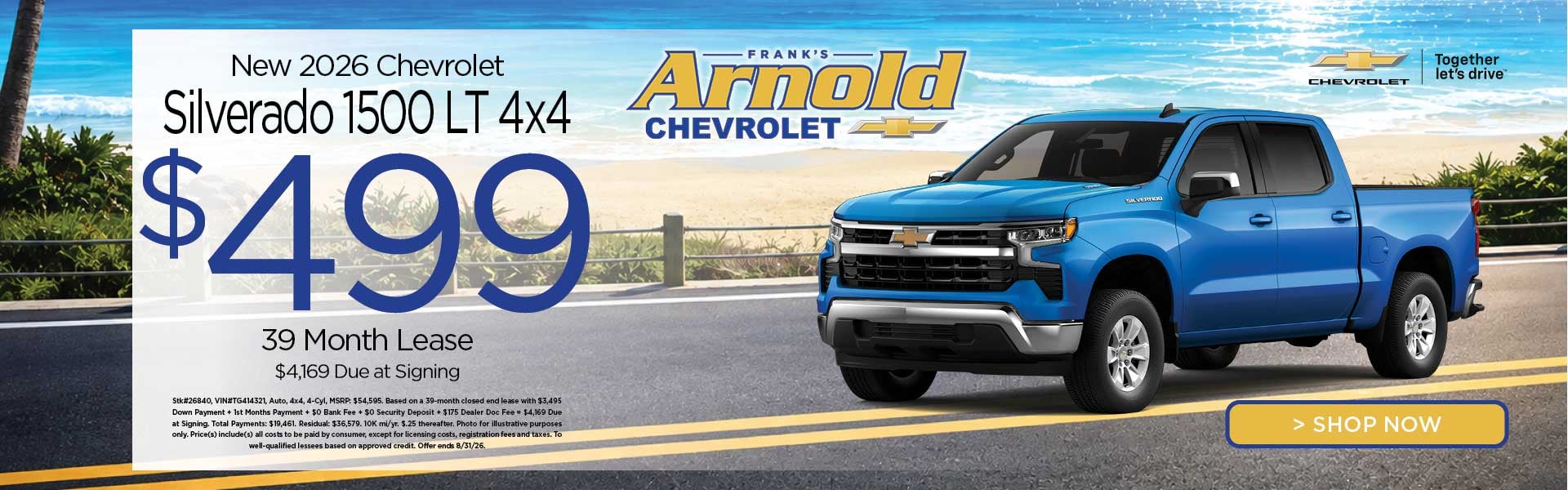 New 2026 Chevrolet Silverado 1500 LT 4x4 $499/39 Month Lease