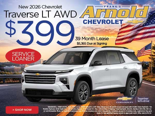 New 2026 Chevrolet Traverse LT AWD $399/39 Month Lease 