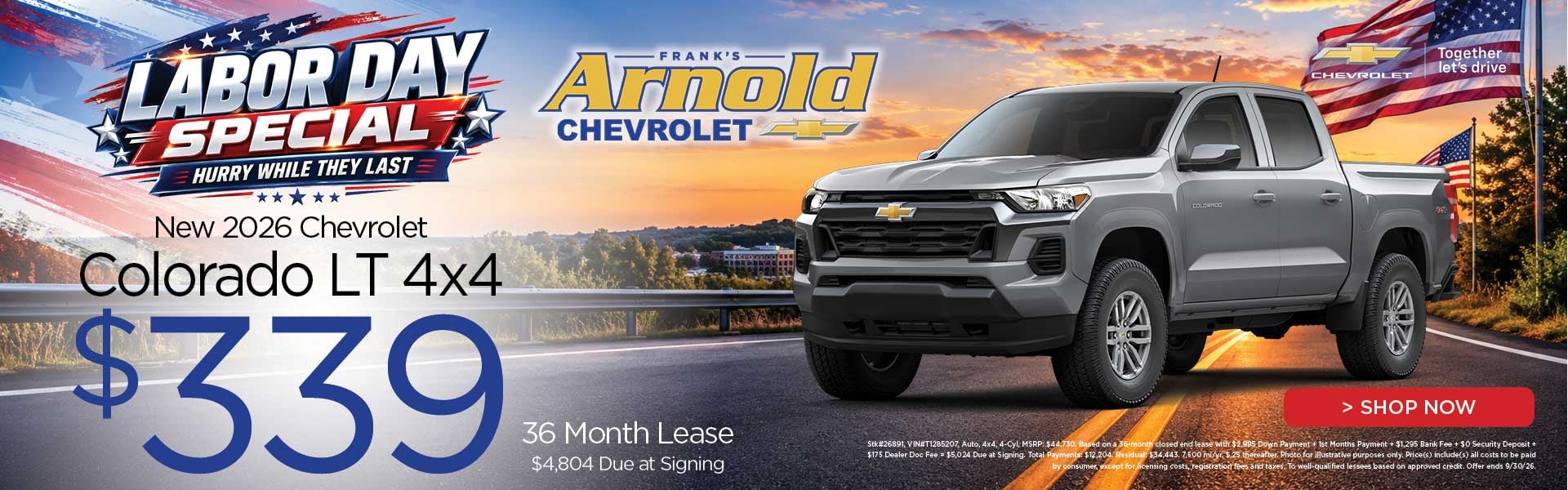 New 2026 Chevrolet Colorado LT 4x4 $339/36 Month Lease 