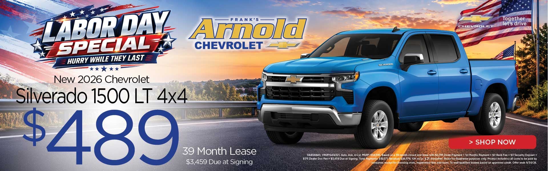 New 2026 Chevrolet Silverado 1500 LT 4x4 $489/39 Month Lease