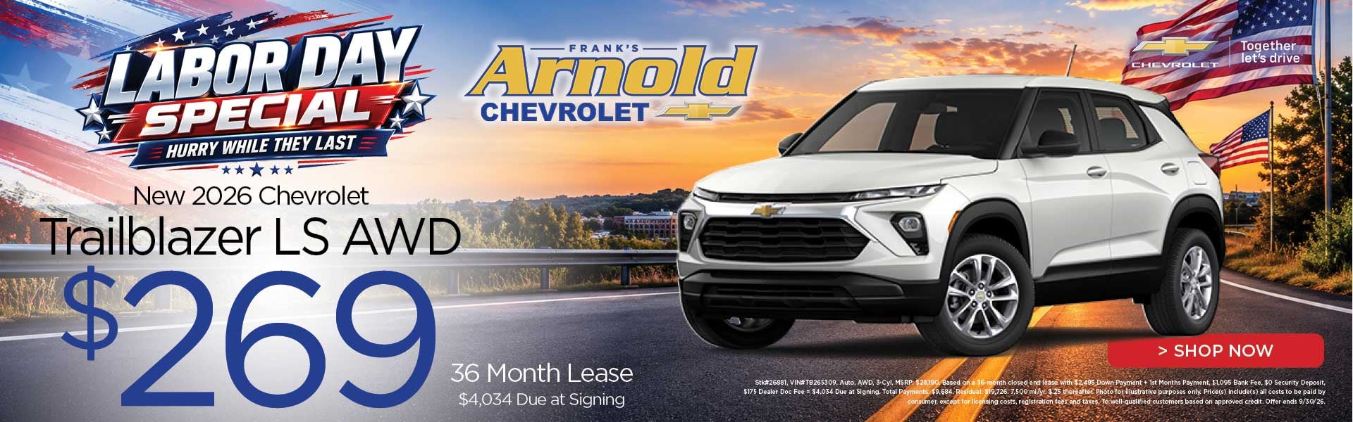 New 2026 Chevrolet Trailblazer LS AWD $269/36 Month Lease 
