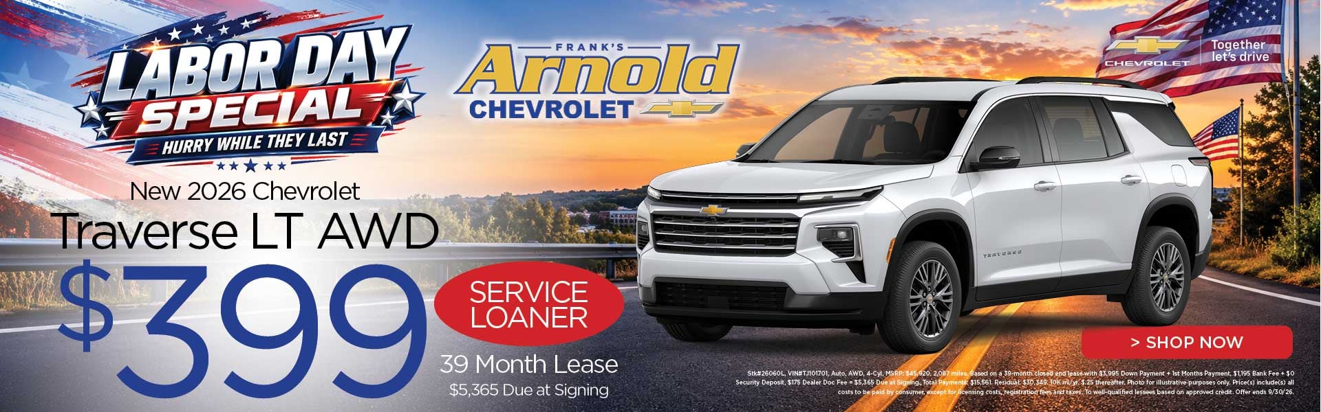 New 2026 Chevrolet Traverse LT AWD $399/39 Month Lease 