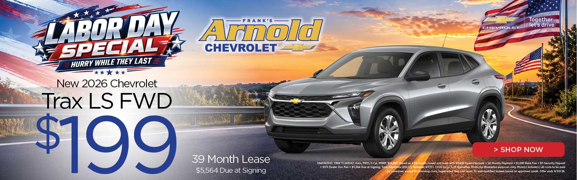 New 2026 Chevrolet Trax LS FWD $199/39 Month Lease