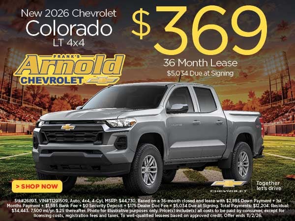 New 2026 Chevrolet Colorado LT 4x4 $369/36 Month Lease 