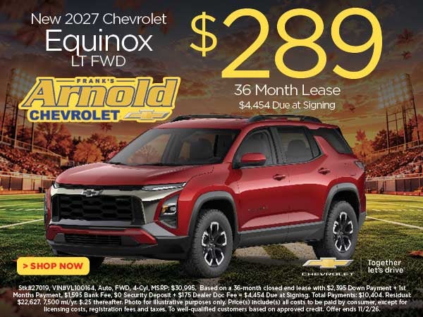 New 2027 Chevrolet Equinox LT FWD $289/36 Month Lease