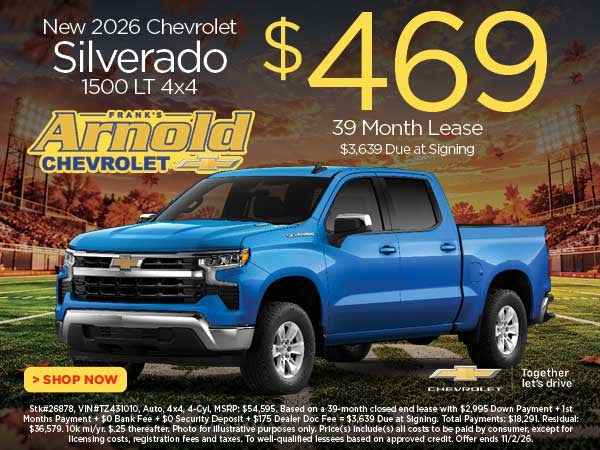 New 2026 Chevrolet Silverado 1500 LT 4x4 $469/39 Month Lease