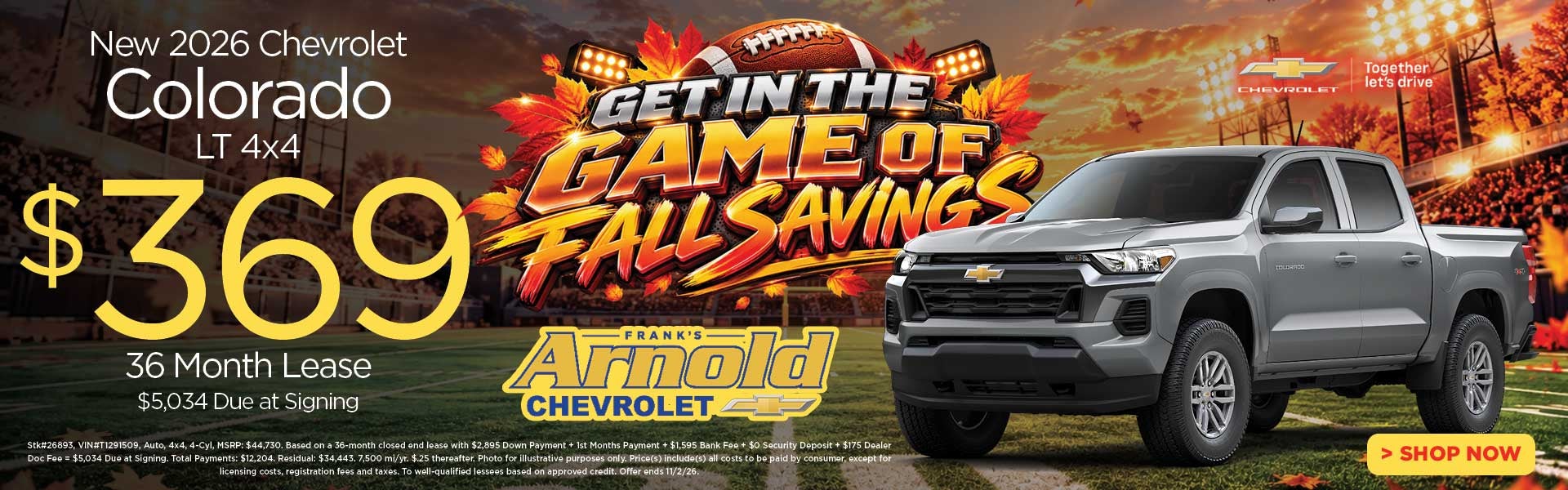 New 2026 Chevrolet Colorado LT 4x4 $369/36 Month Lease 