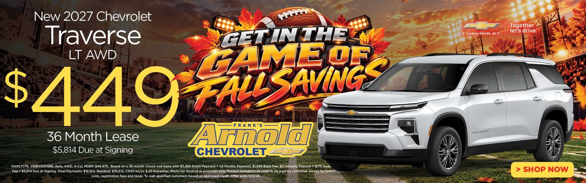 New 2027 Chevrolet Traverse LT AWD $449/36 Month Lease