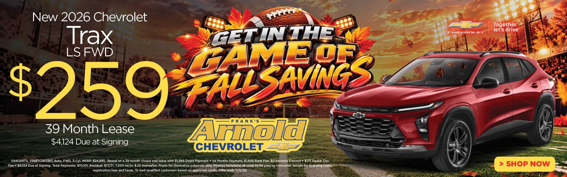 New 2026 Chevrolet Trax LS FWS $259/39 Month Lease